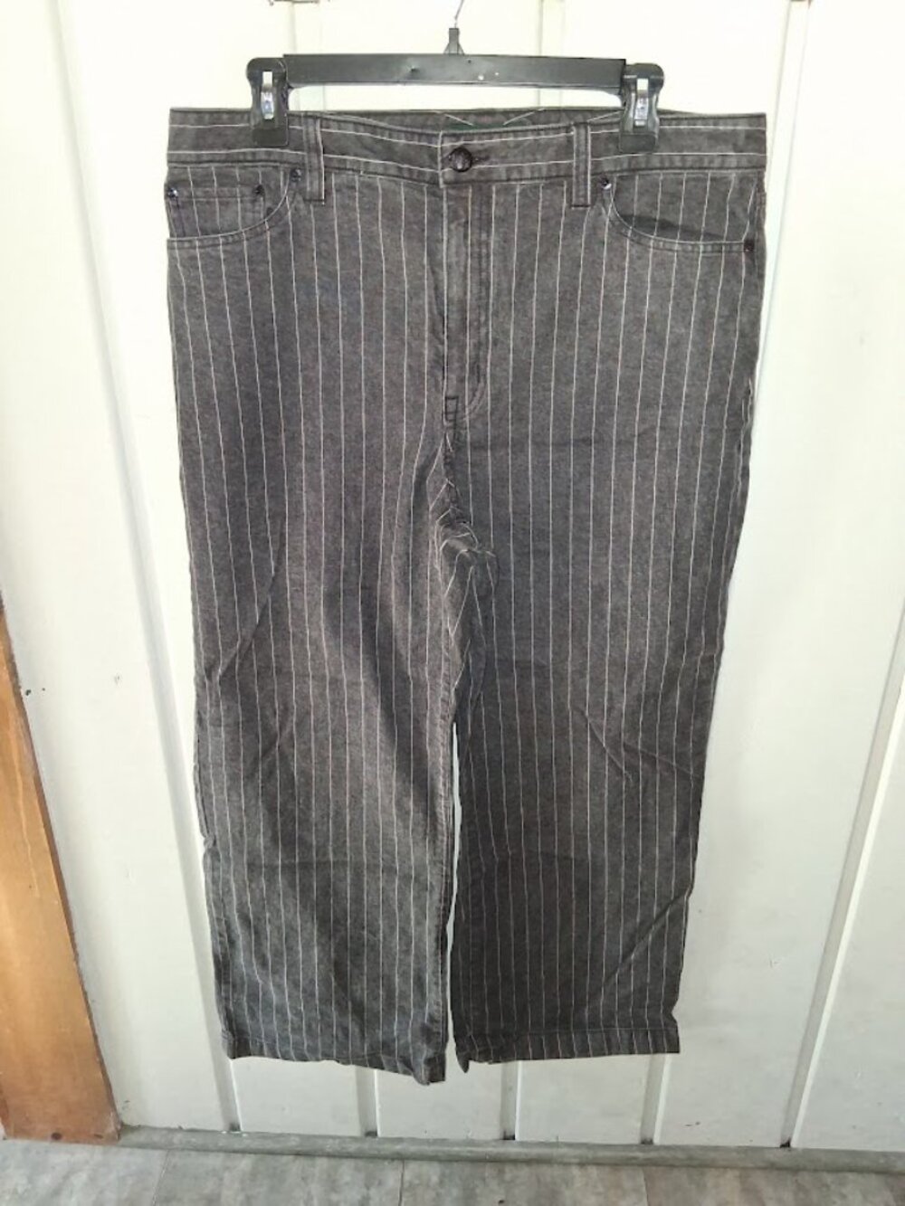 Lauren Ralph Lauren Black Denim Pinstripe Straight Leg Jeans Sz 12